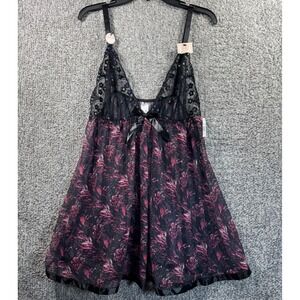 Spree Intimates 2pc Set‎ Babydoll Triangle Cup Pink Black Sequin Lace Womens 2X